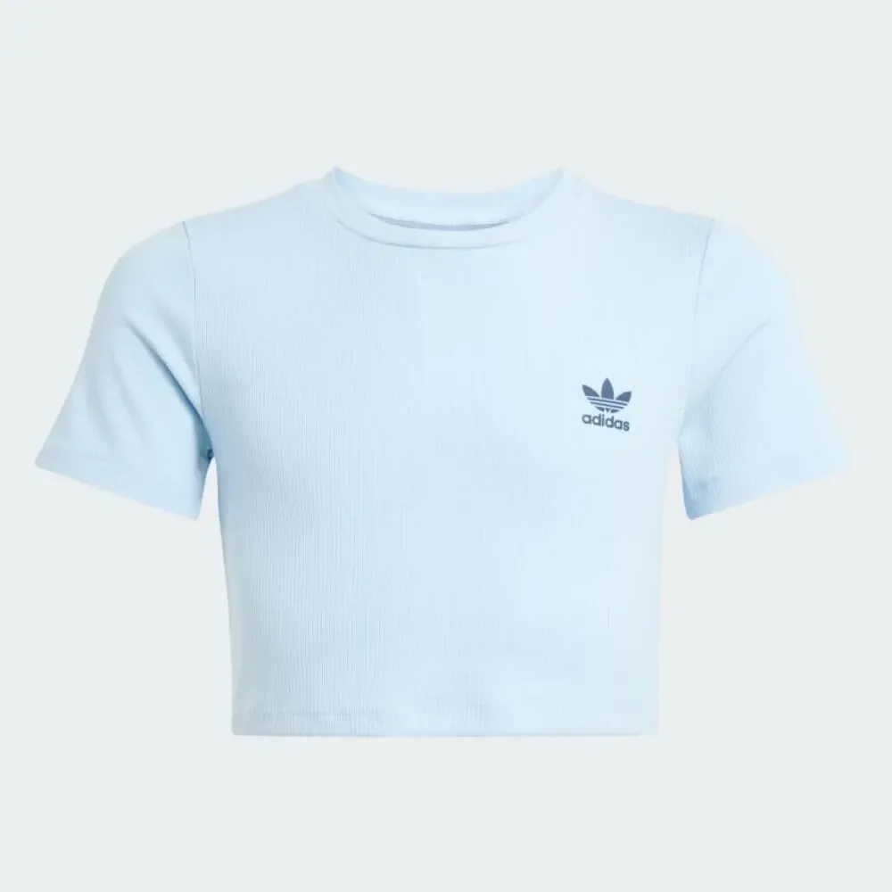 Adidas Light Blue Girls Ribbed Crop Tee